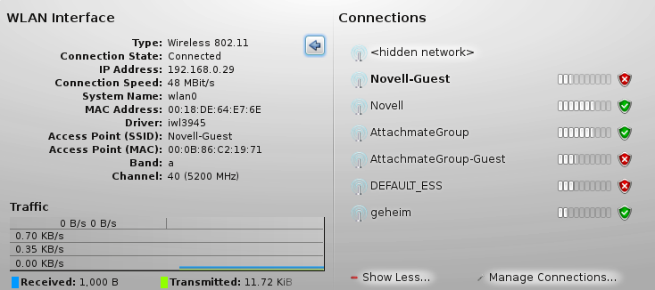 KDE NetworkManager— 接続の詳細と統計情報