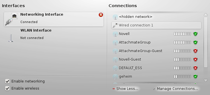 KDE NetworkManager—設定済みまたは利用可能な接続